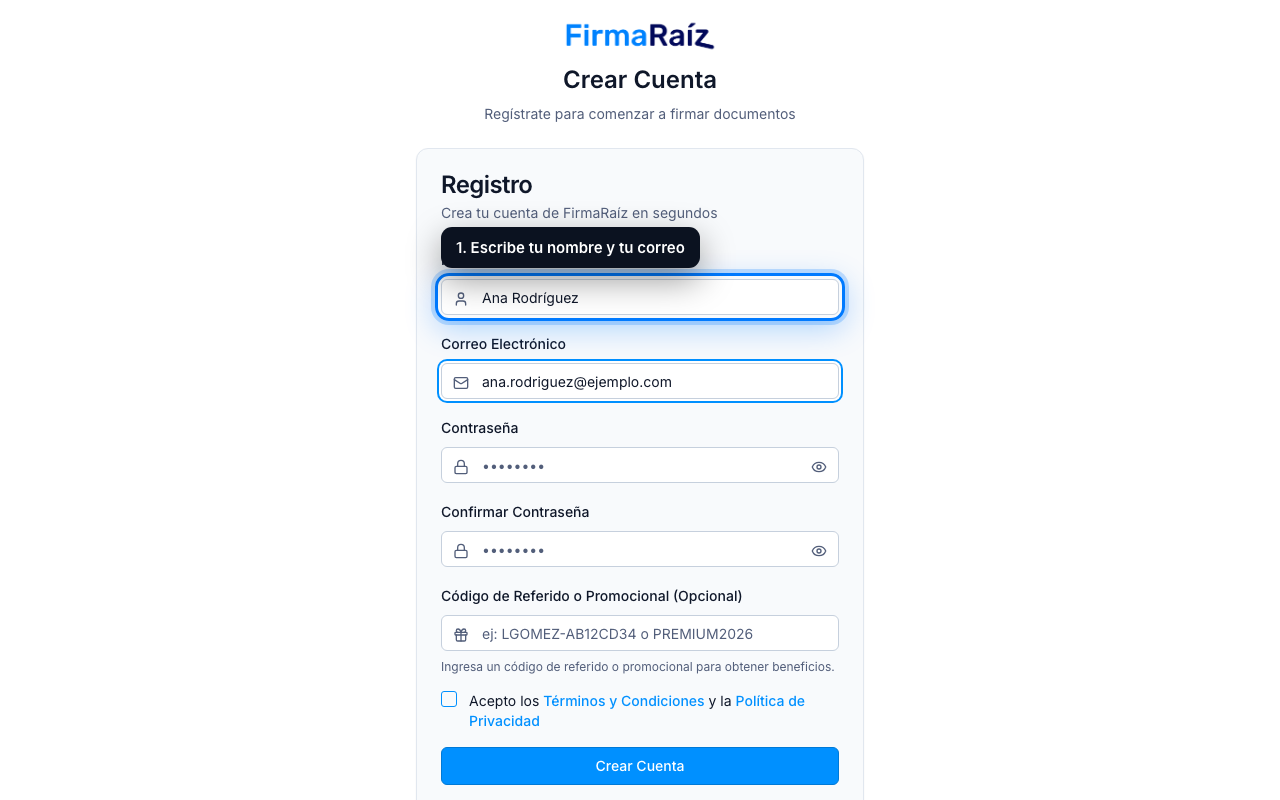 Cómo crear tu cuenta — paso